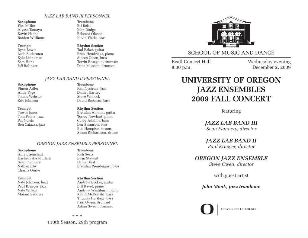 University of Oregon Jazz Ensembles 2009 Fall Concert