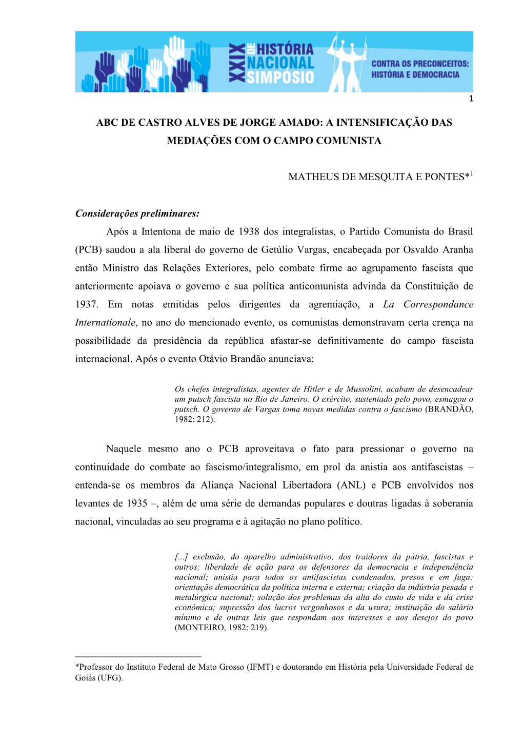 Abc De Castro Alves De Jorge Amado: a Intensificação Das Mediações Com O Campo Comunista