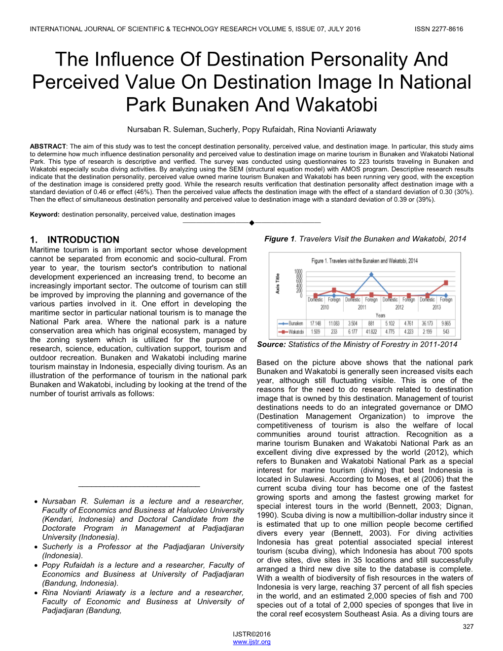 The Influence of Destination Personality and Perceived Value on Destination Image in National Park Bunaken and Wakatobi