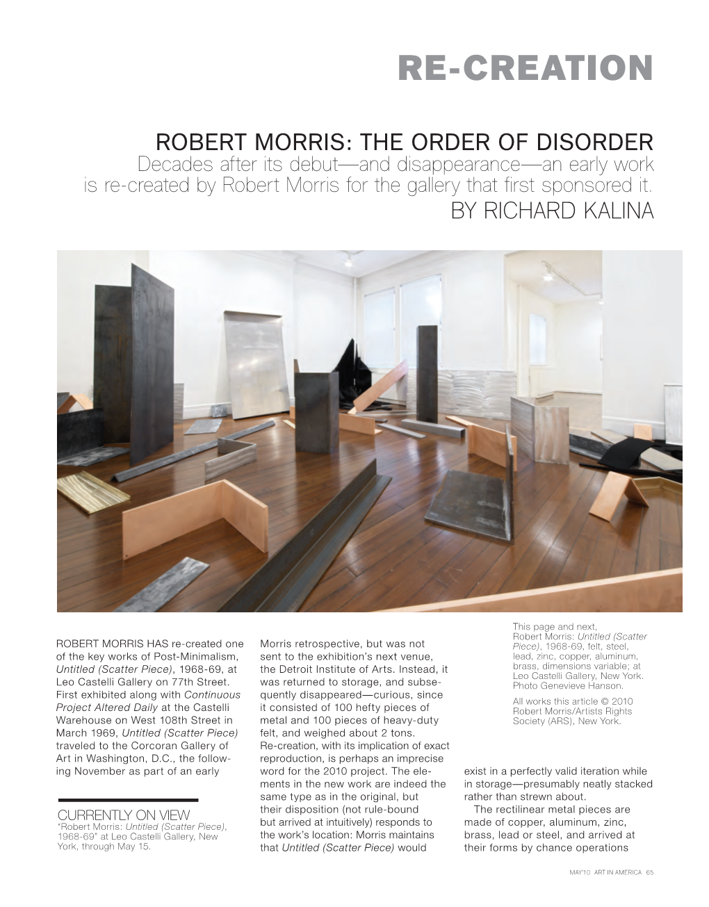 “Robert Morris: the Order of Disorder”, Art in America, May 2010