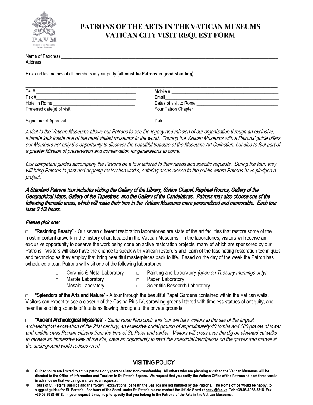 Vatican City Visit Request Form