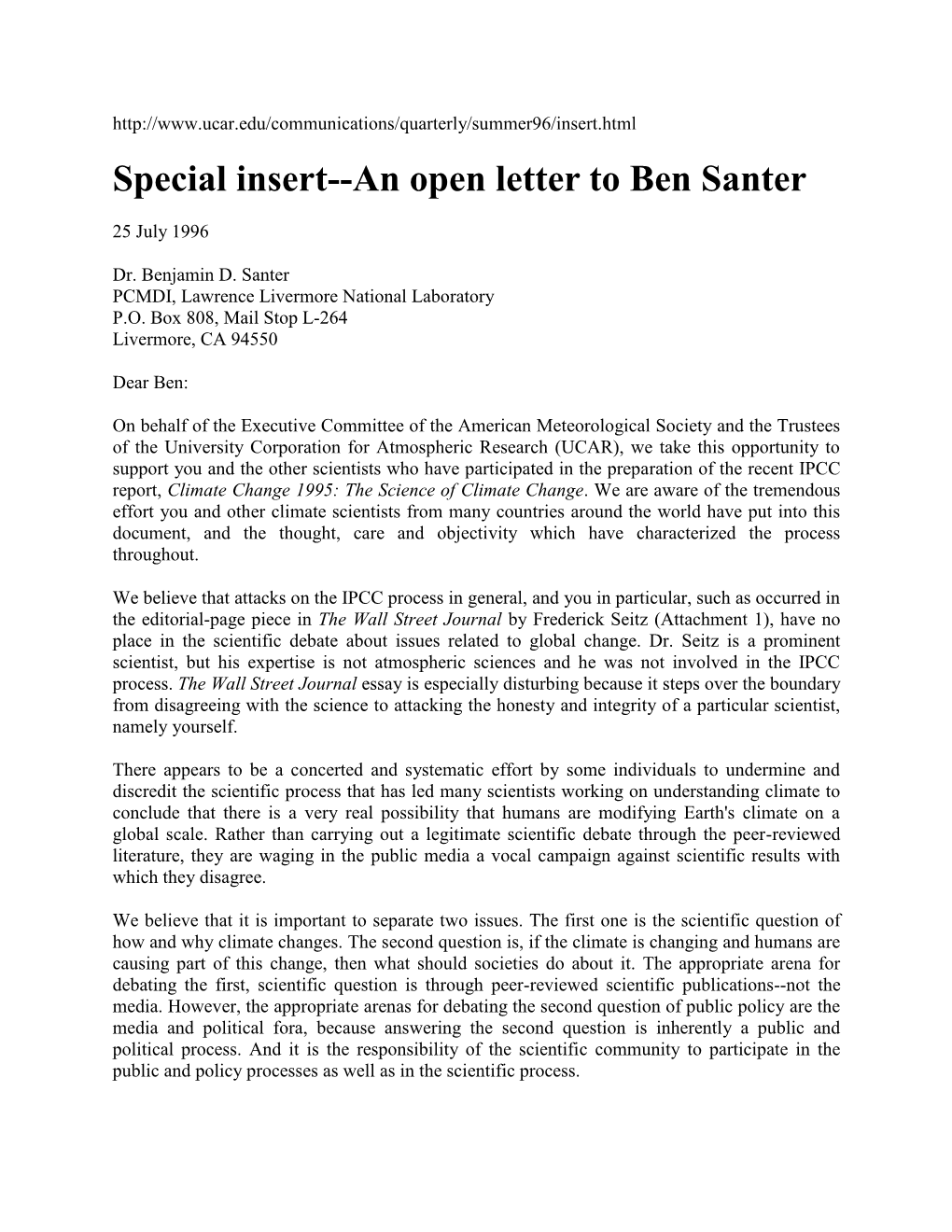 An Open Letter to Ben Santer