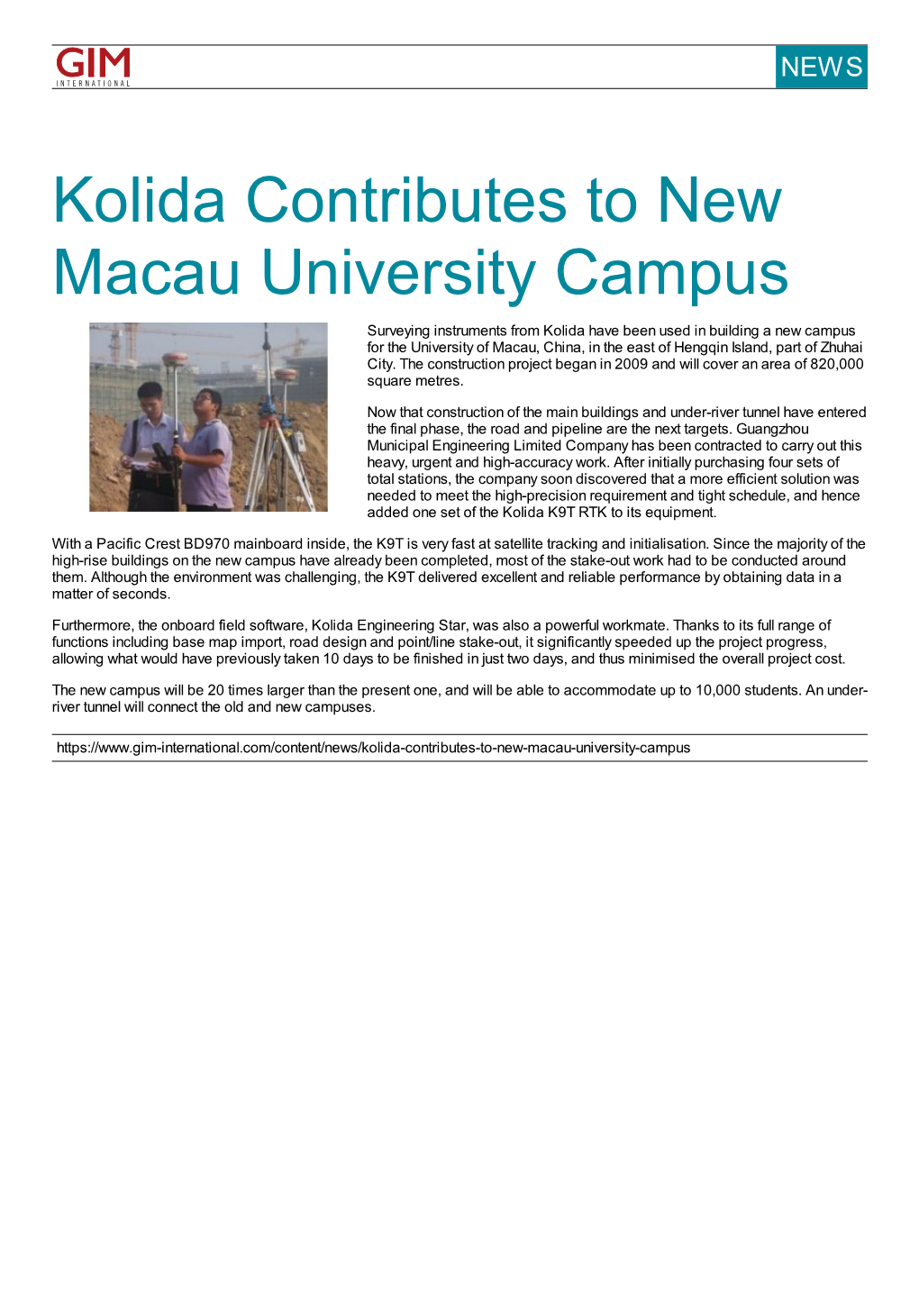 Kolida Contributes to New Macau University Campus