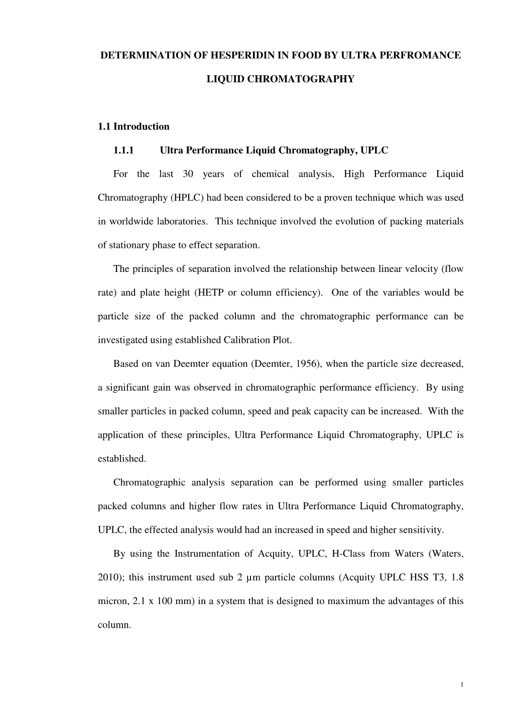 Determination of Hesperidin in Food by Ultra Perfromance