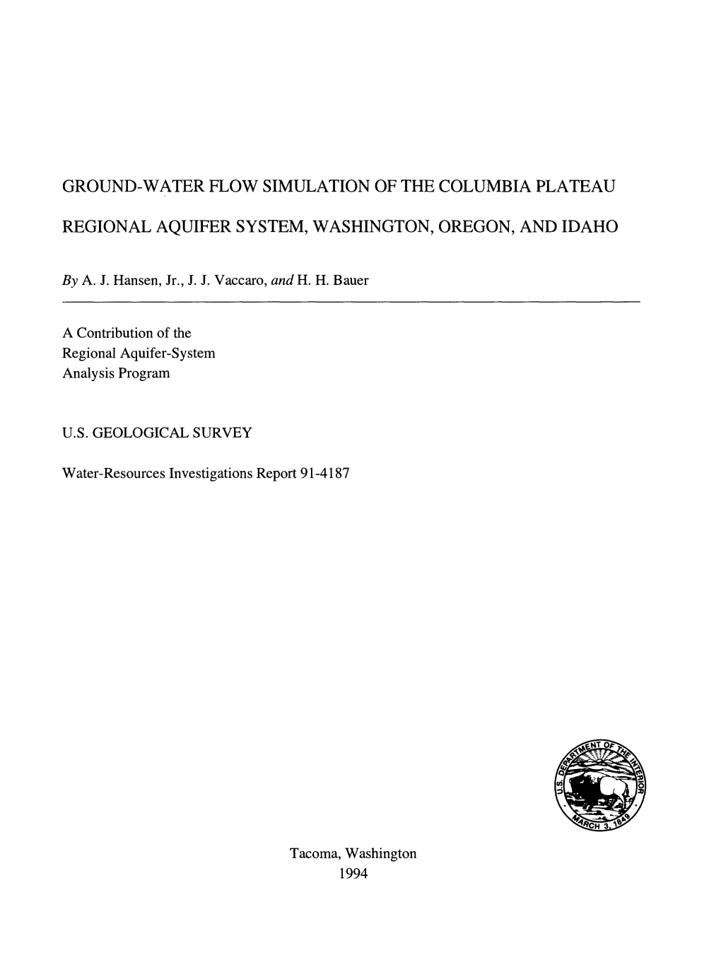 Ground-Water Flow Simulation of the Columbia Plateau Regional Aquifer System, Washington, Oregon, and Idaho