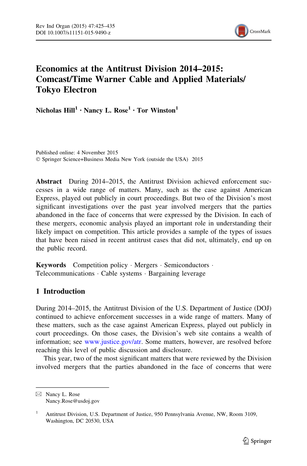 Comcast/Time Warner Cable and Applied Materials/Tokyo Electron