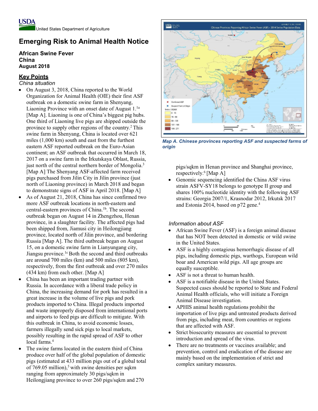 ASF Emerging Risk to Animal Health