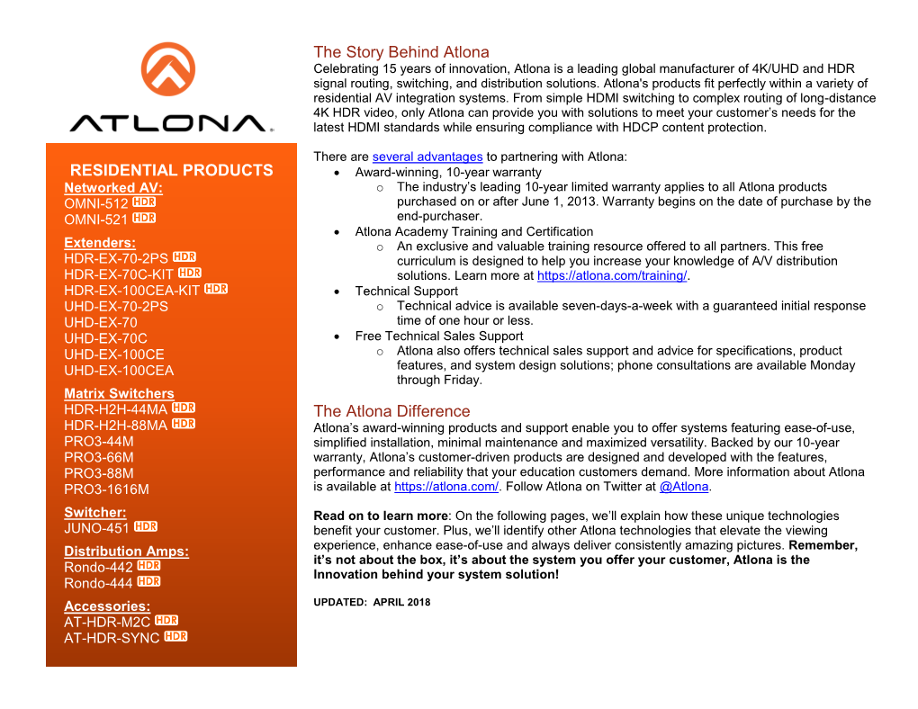 The Story Behind Atlona the Atlona Difference RESIDENTIAL