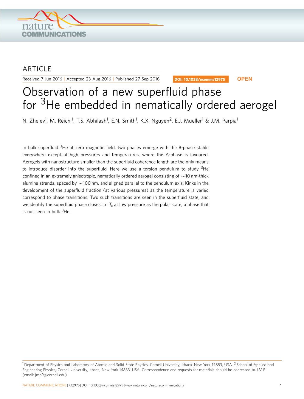 Observation of a New Superfluid Phase for 3He Embedded in Nematically Ordered Aerogel