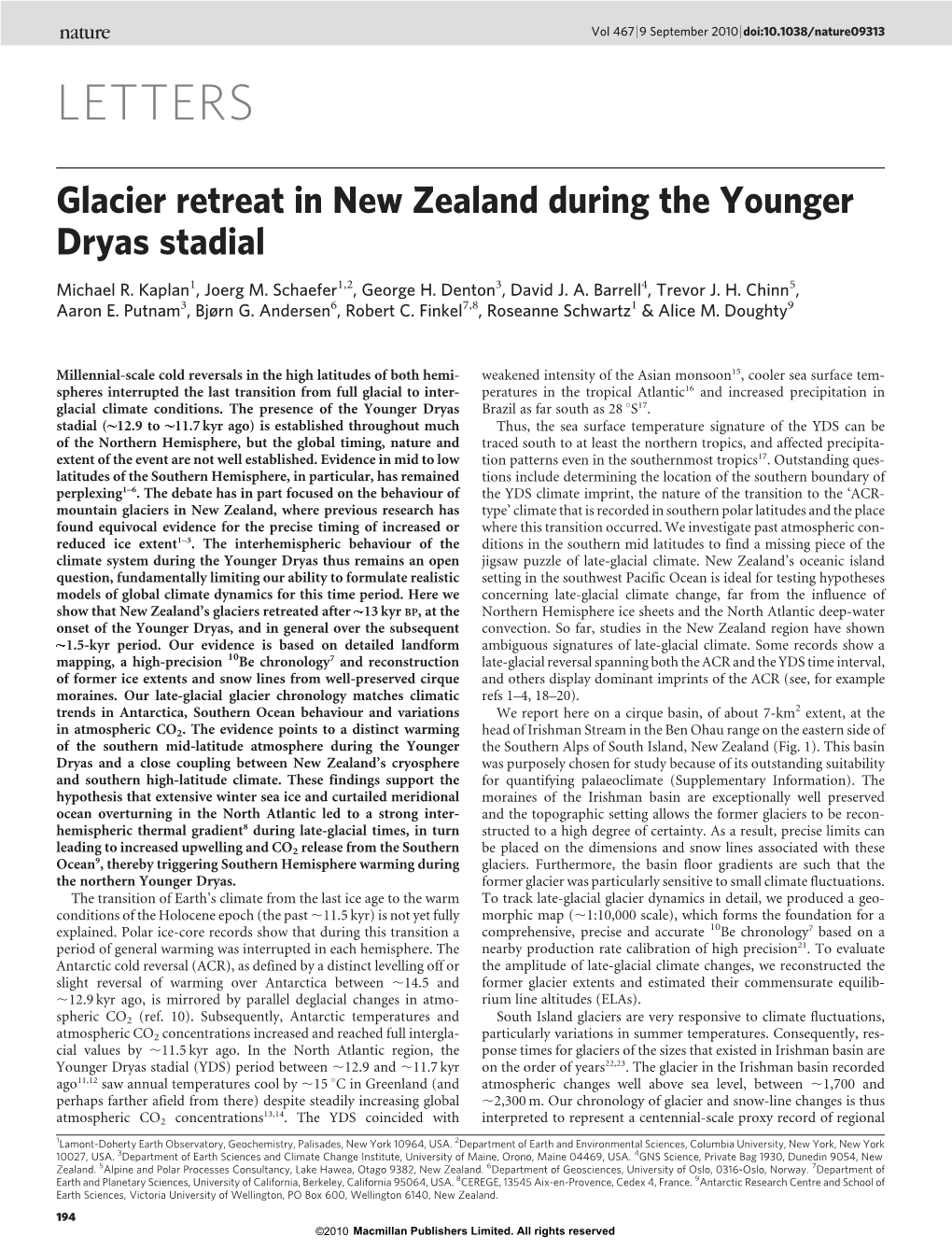 Glacier Retreat in New Zealand During the Younger Dryas Stadial