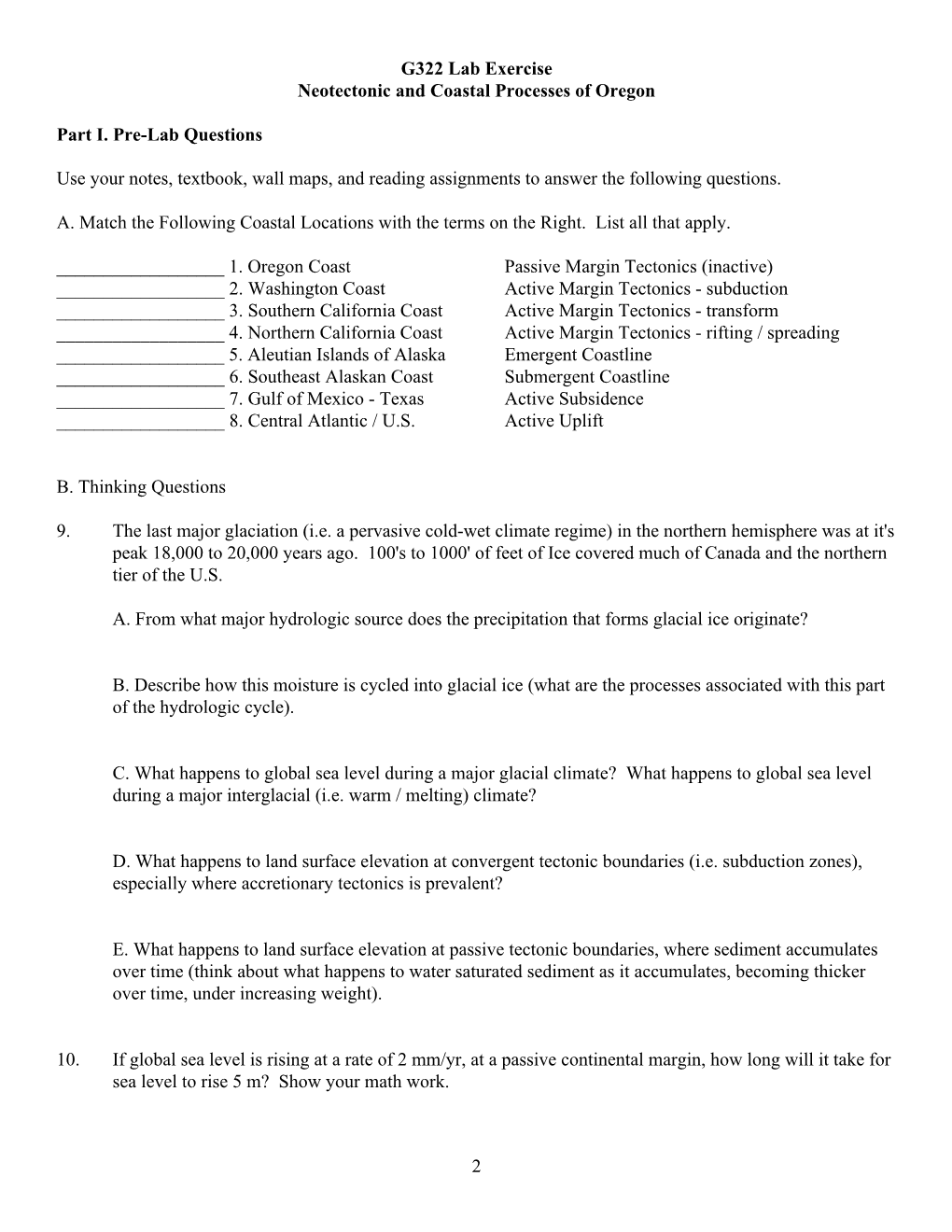 2 G322 Lab Exercise Neotectonic and Coastal Processes of Oregon Part I