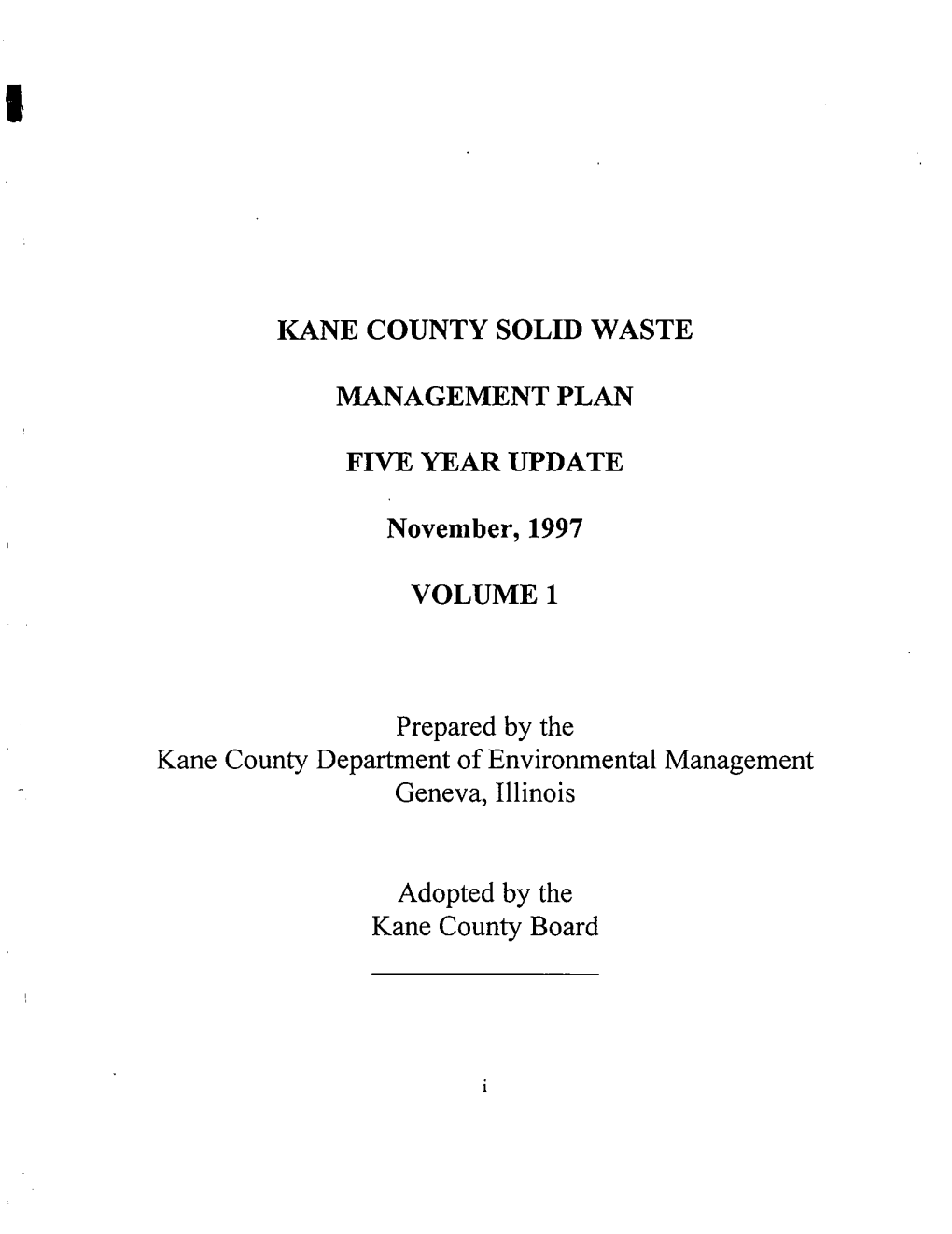 1997 Kane County Solid Waste Plan Update