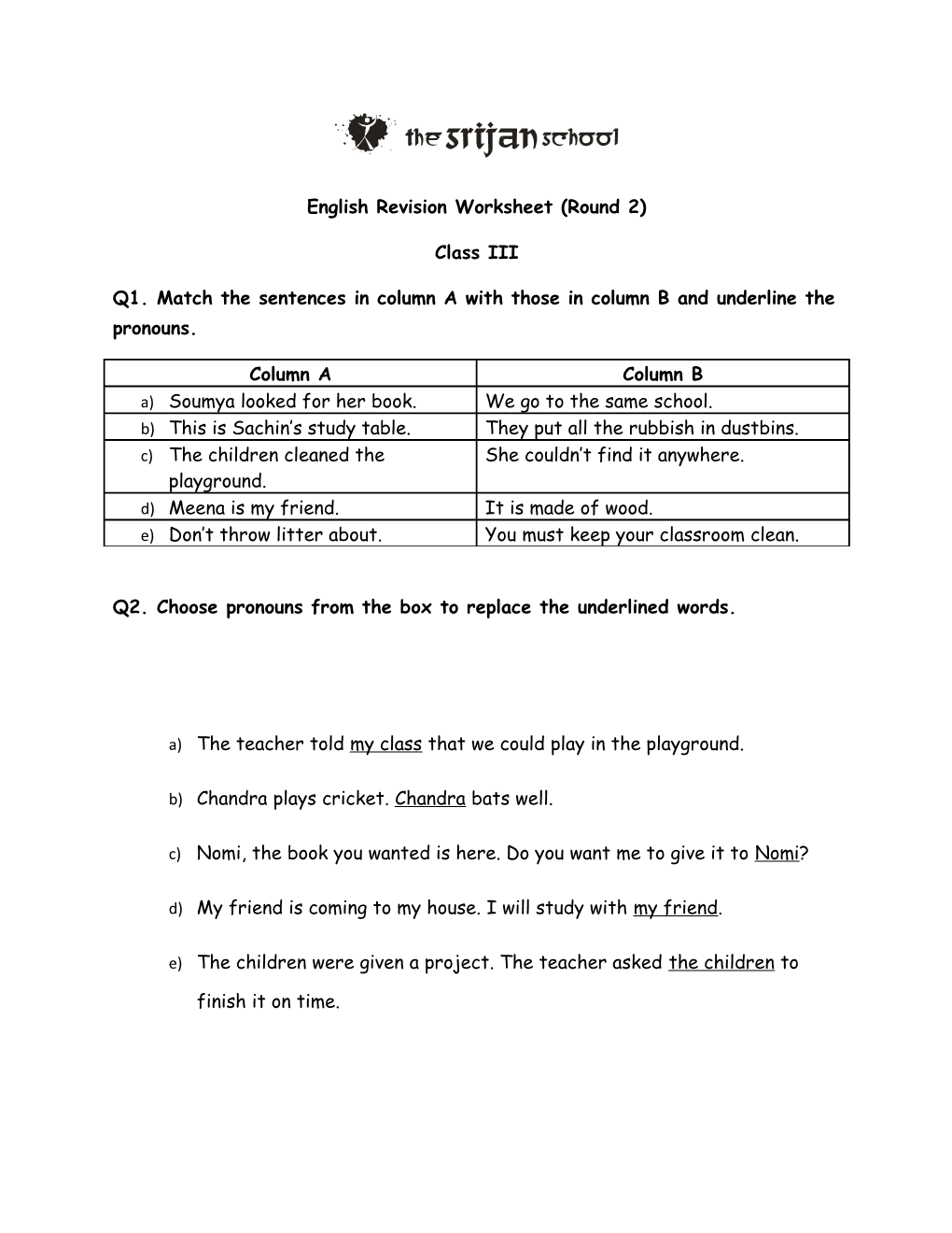 English Revision Worksheet (Round 2)