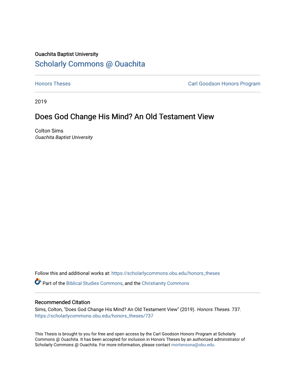 Does God Change His Mind? an Old Testament View