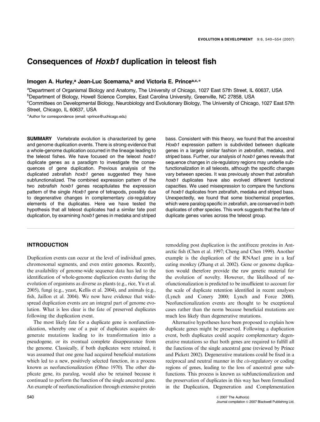 Consequences of Hoxb1 Duplication in Teleost Fish