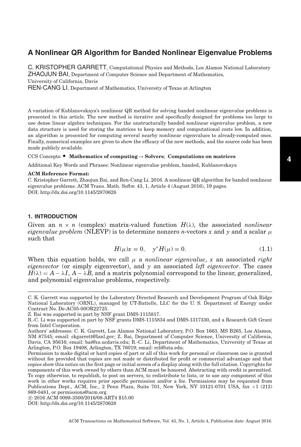 A Nonlinear QR Algorithm for Banded Nonlinear Eigenvalue Problems