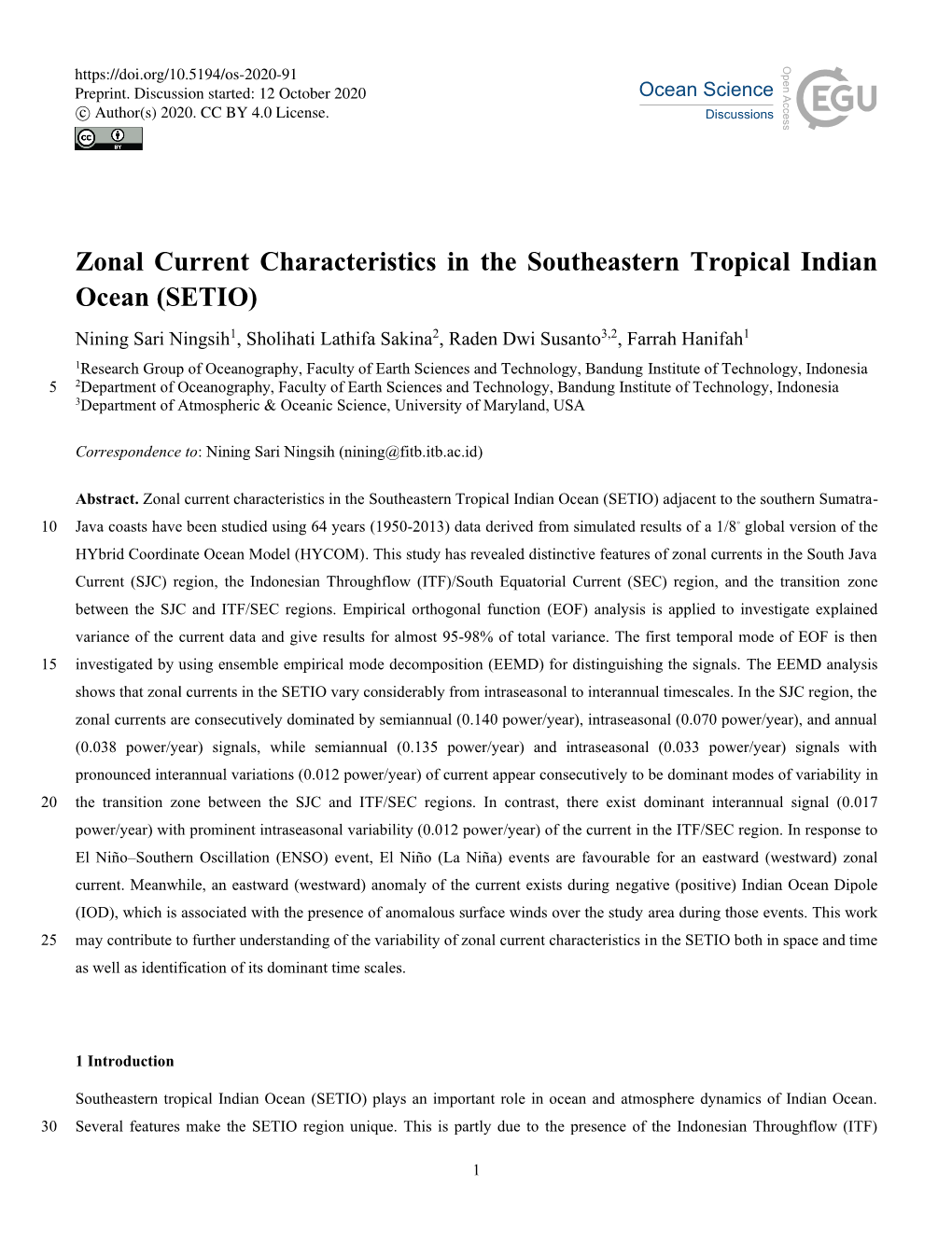 Zonal Current Characteristics in the Southeastern Tropical Indian