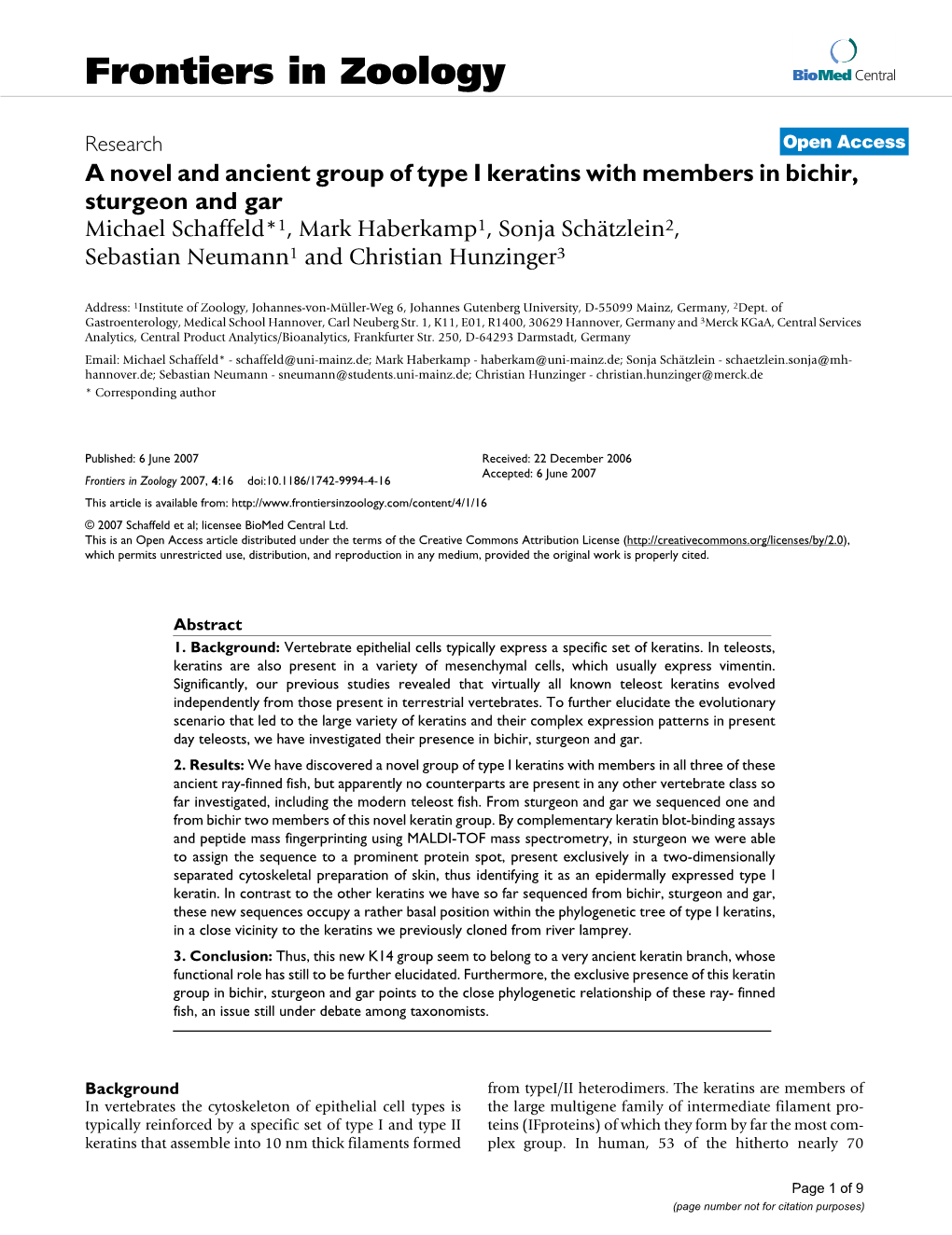 Frontiers in Zoology Biomed Central