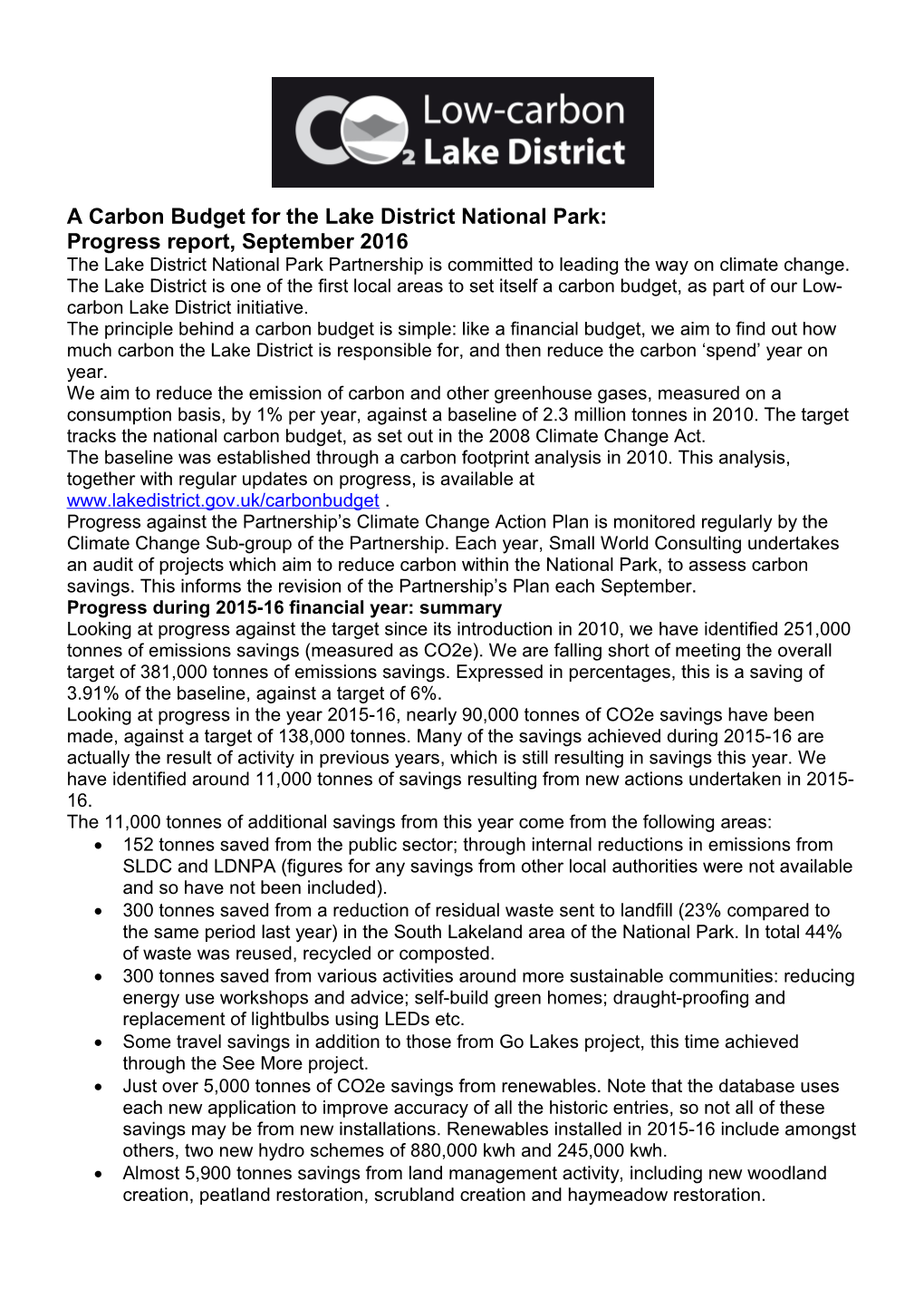 A Carbon Budget for the Lake District National Park