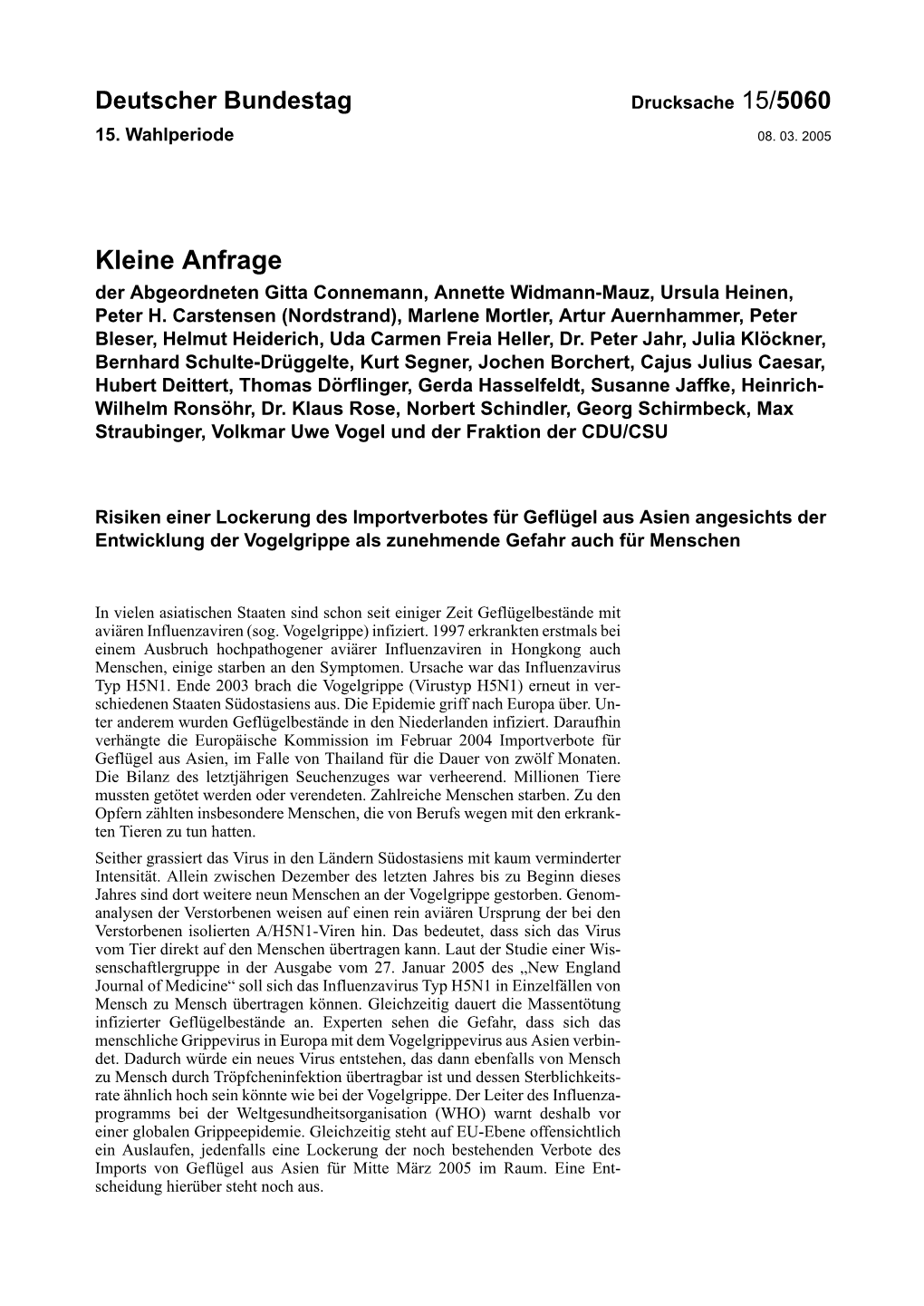 Kleine Anfrage Der Abgeordneten Gitta Connemann, Annette Widmann-Mauz, Ursula Heinen, Peter H