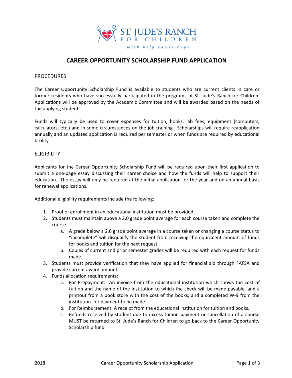 Career Opportunity Scholarship Fund Application