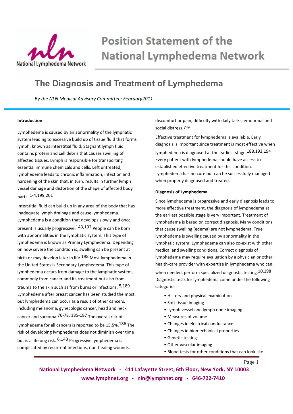 The Diagnosis and Treatment of Lymphedema