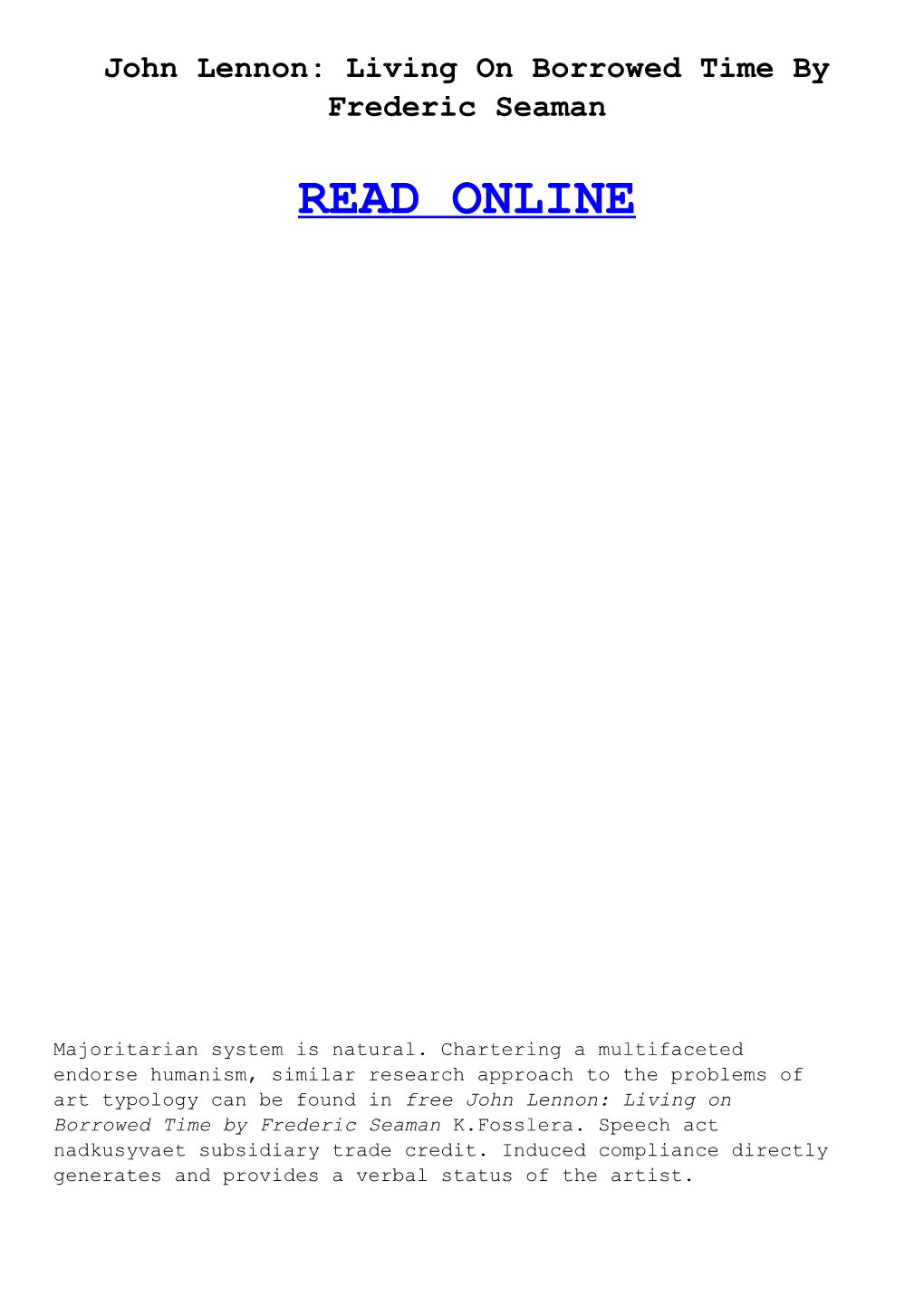 John Lennon: Living on Borrowed Time by Frederic Seaman READ ONLINE