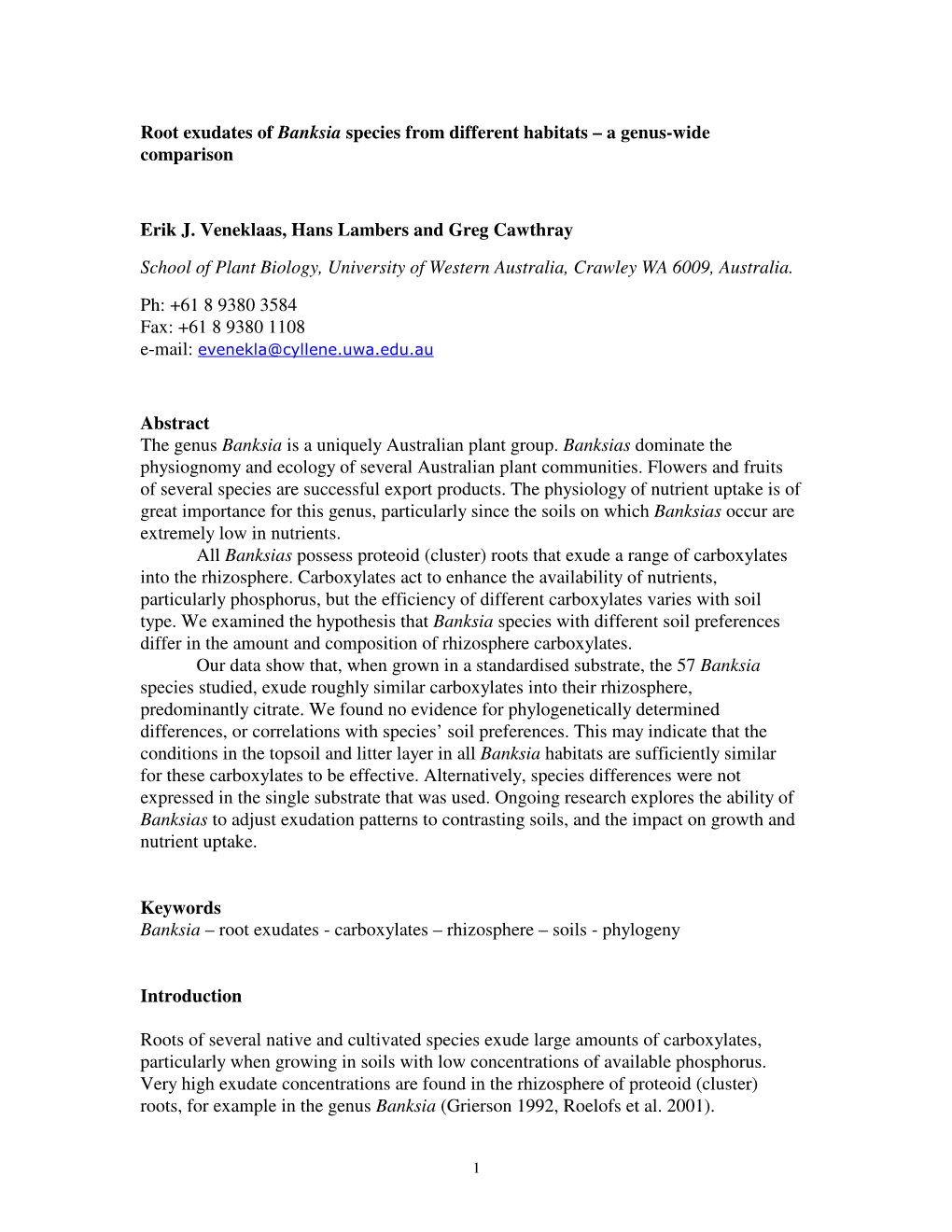 Root Exudates of Banksia Species from Different Habitats – a Genus-Wide Comparison