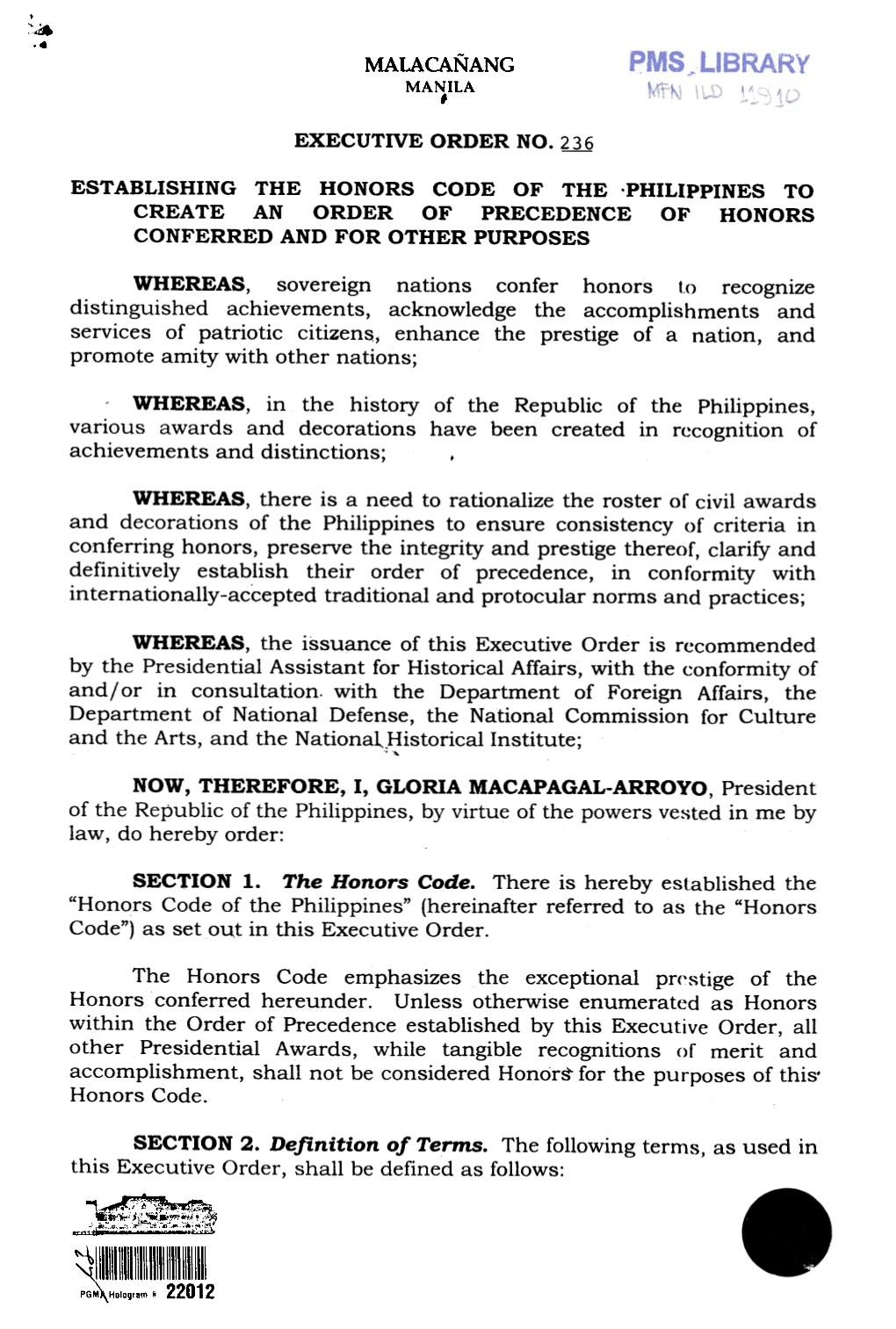 Executive Order No. 236, September 19, 2003