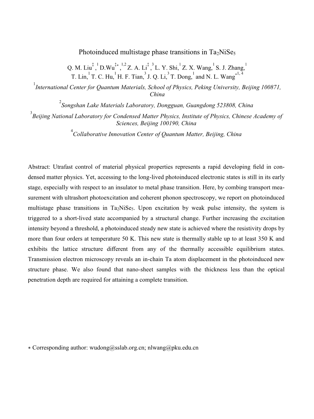 Photoinduced Multistage Phase Transitions in Ta2nise5