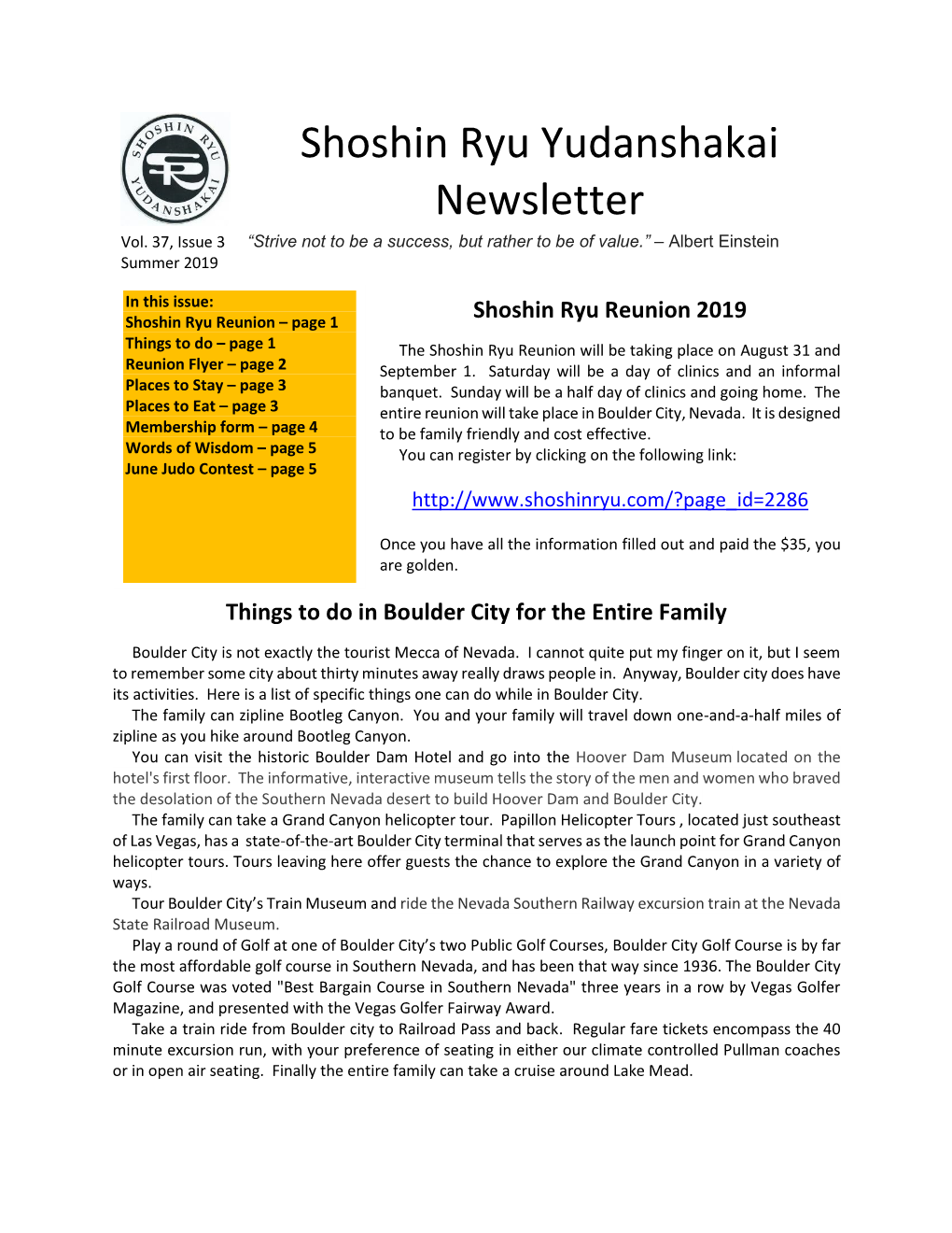 Shoshin Ryu Yudanshakai Newsletter Page 2 Summer 2019