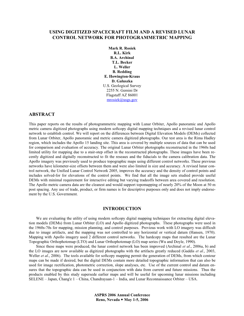 Using Digitized Spacecraft Film and a Revised Lunar Control Network for Photogrammetric Mapping