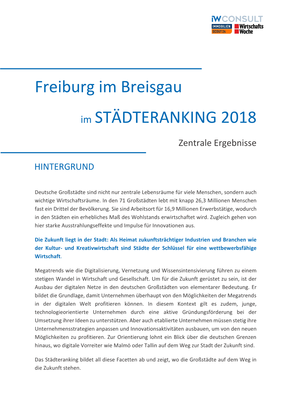 Freiburg Im Breisgau Im STÄDTERANKING 2018