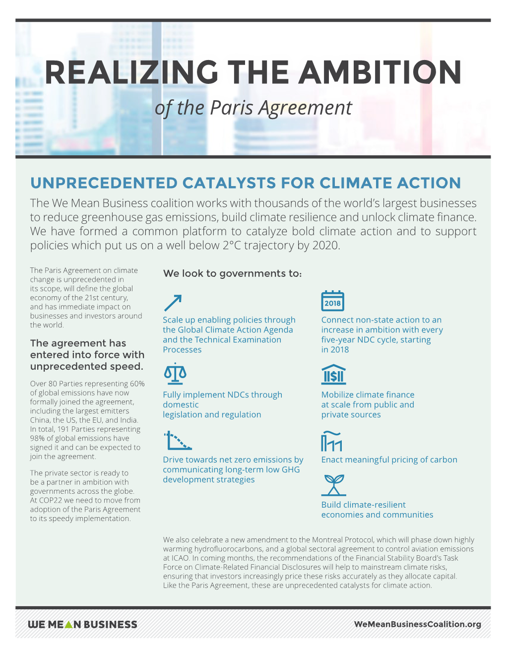 REALIZING the AMBITION of the Paris Agreement