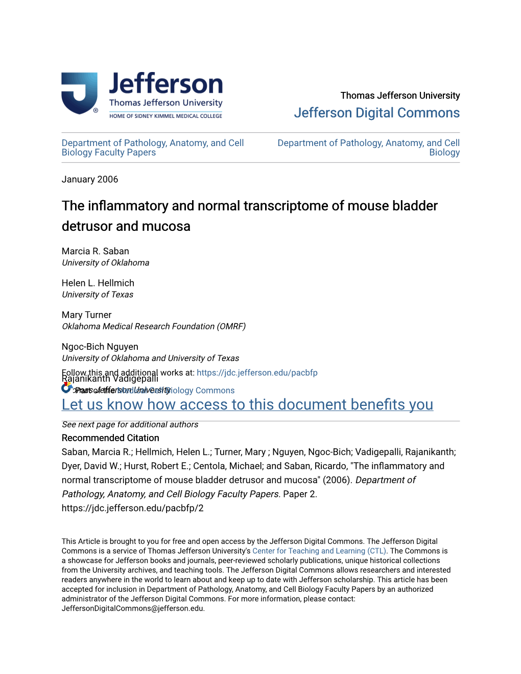 The Inflammatory and Normal Transcriptome of Mouse Bladder Detrusor and Mucosa