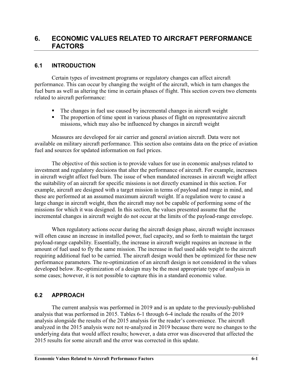 Section 6: Economic Values Related to Aircraft Performance Factors