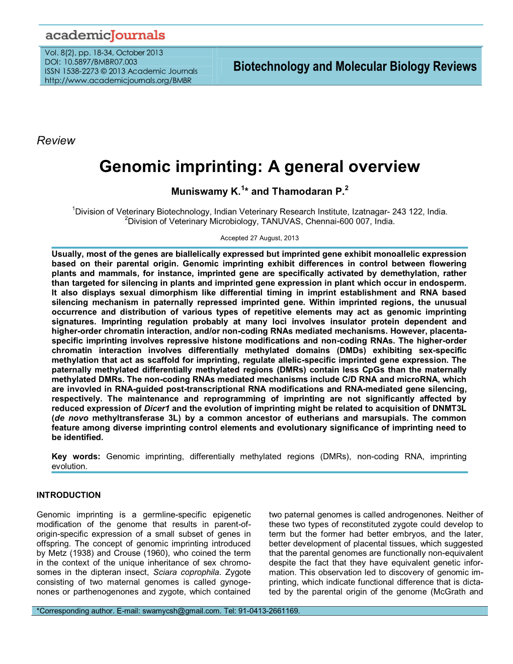 Genomic Imprinting : a General Overview