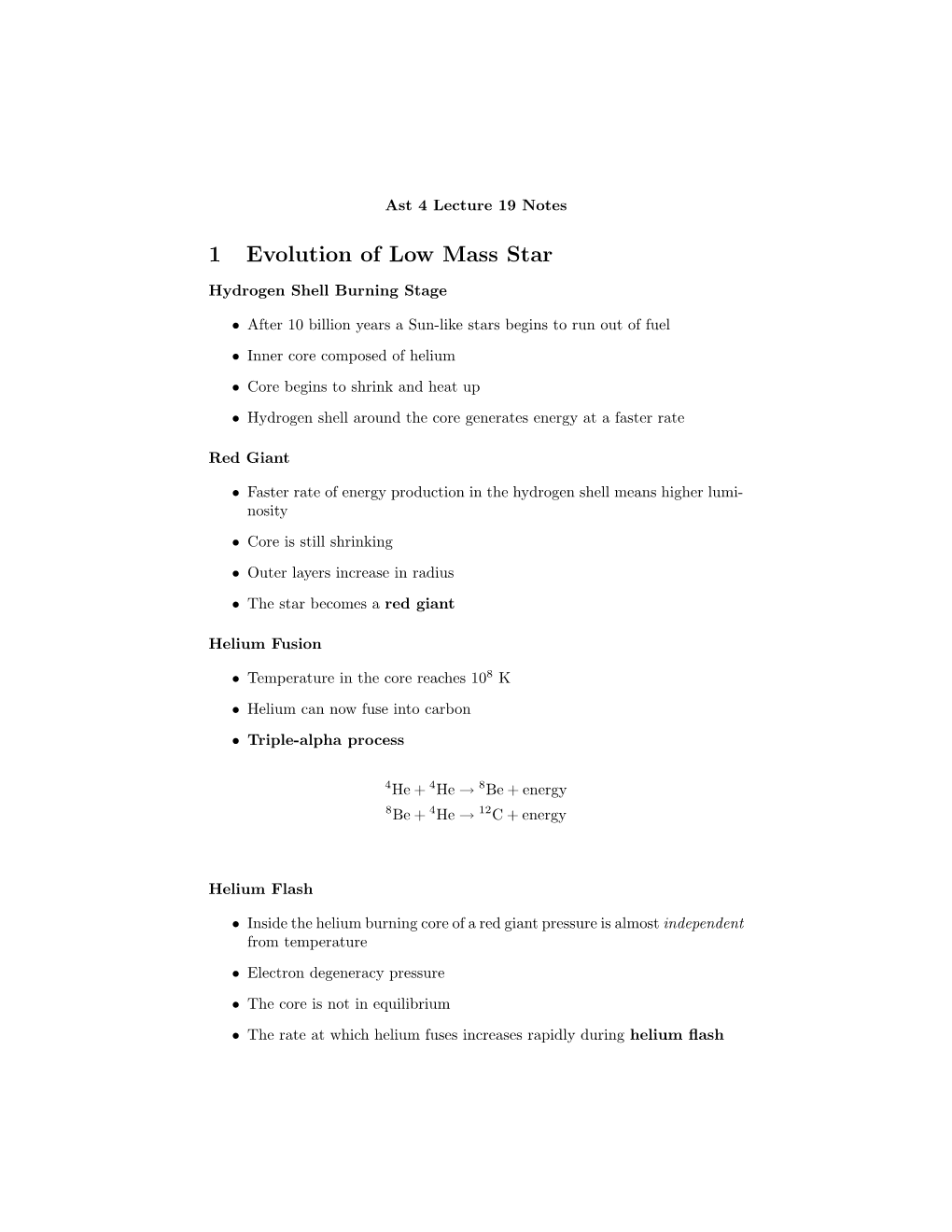 1 Evolution of Low Mass Star