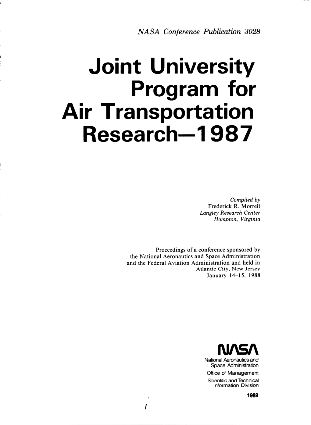 Joint University Program for Air Transportation Research-I 987