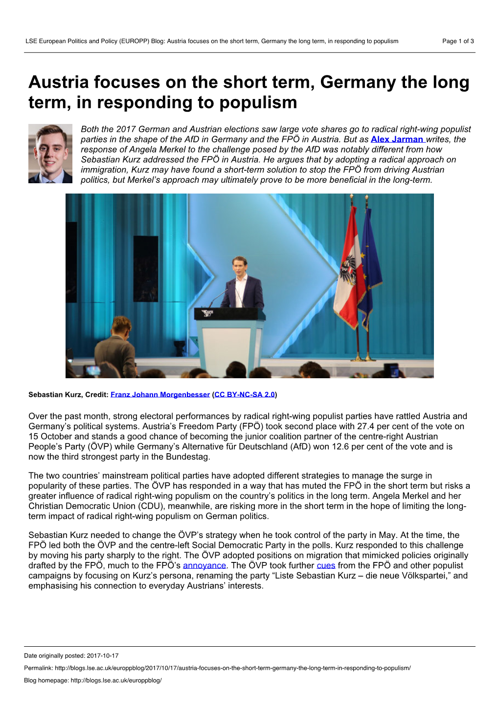 LSE European Politics and Policy (EUROPP) Blog: Austria Focuses on the Short Term, Germany the Long Term, in Responding to Populism Page 1 of 3