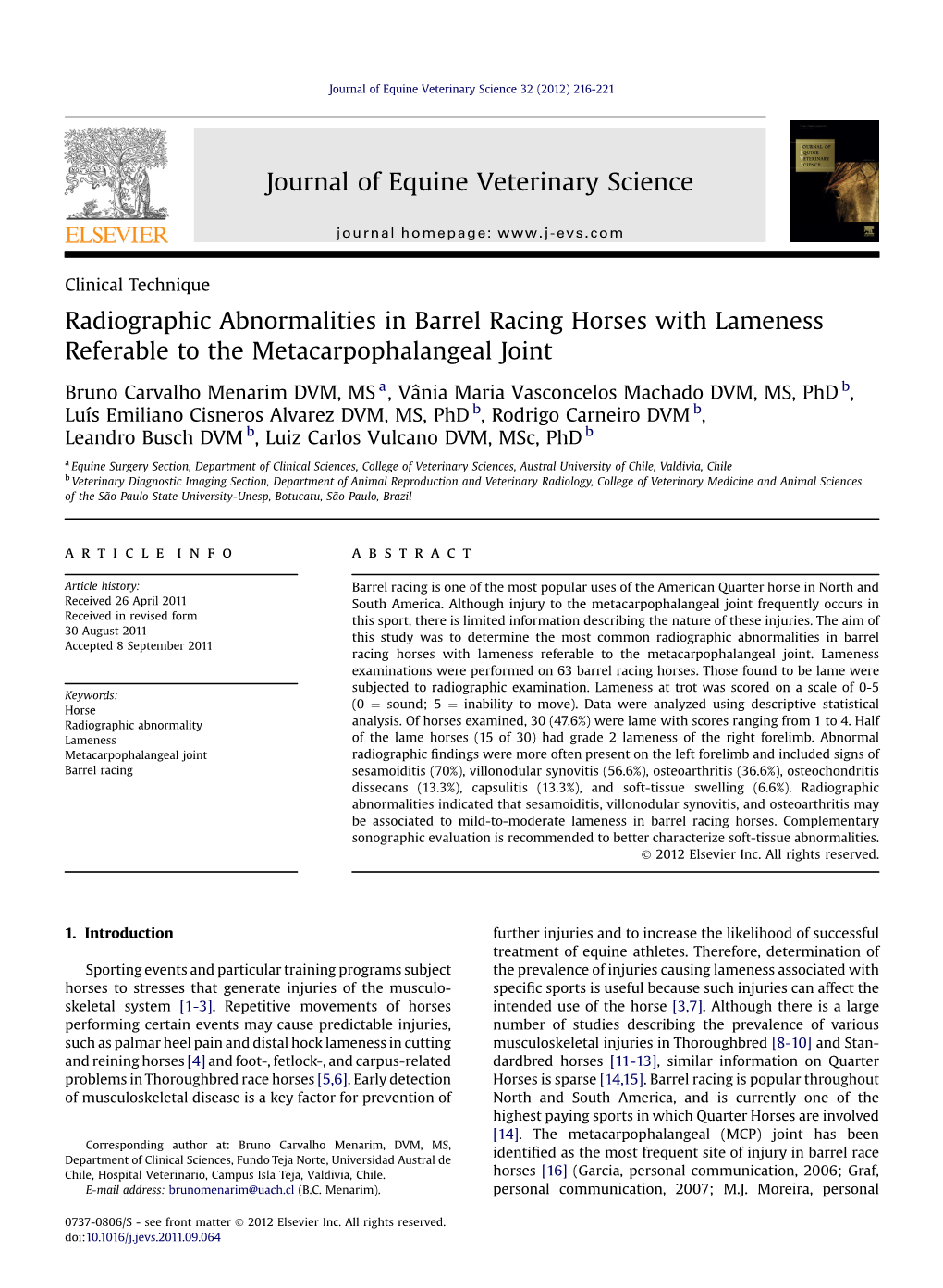 Radiographic Abnormalities in Barrel Racing Horses with Lameness Referable to the Metacarpophalangeal Joint