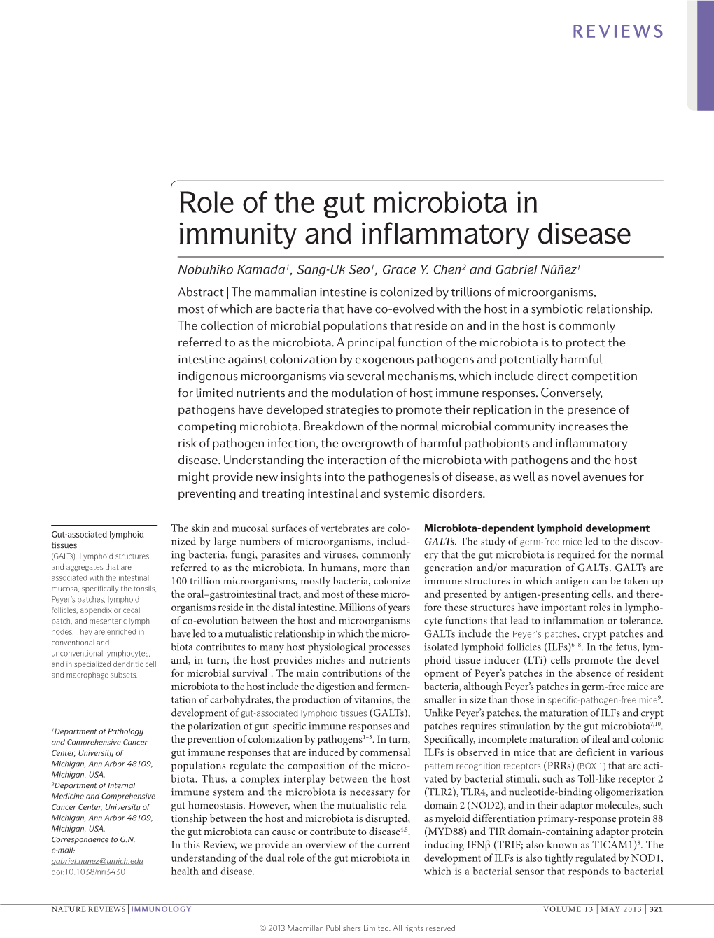 Role of the Gut Microbiota in Immunity and Inflammatory Disease