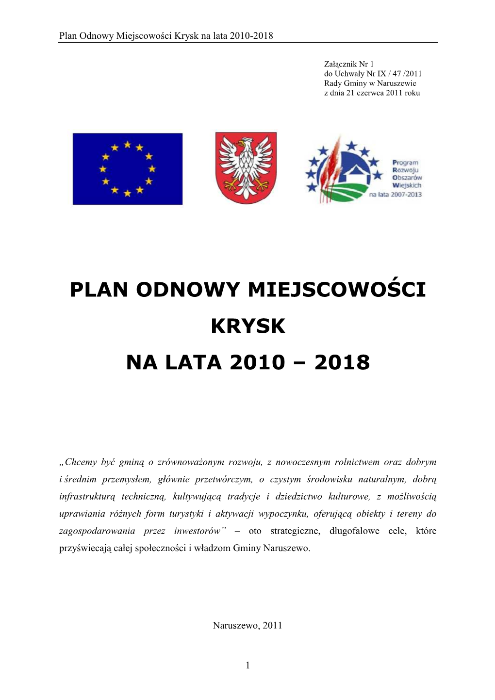 Plan Odnowy Miejscowości Krysk Na Lata 2010 – 2018