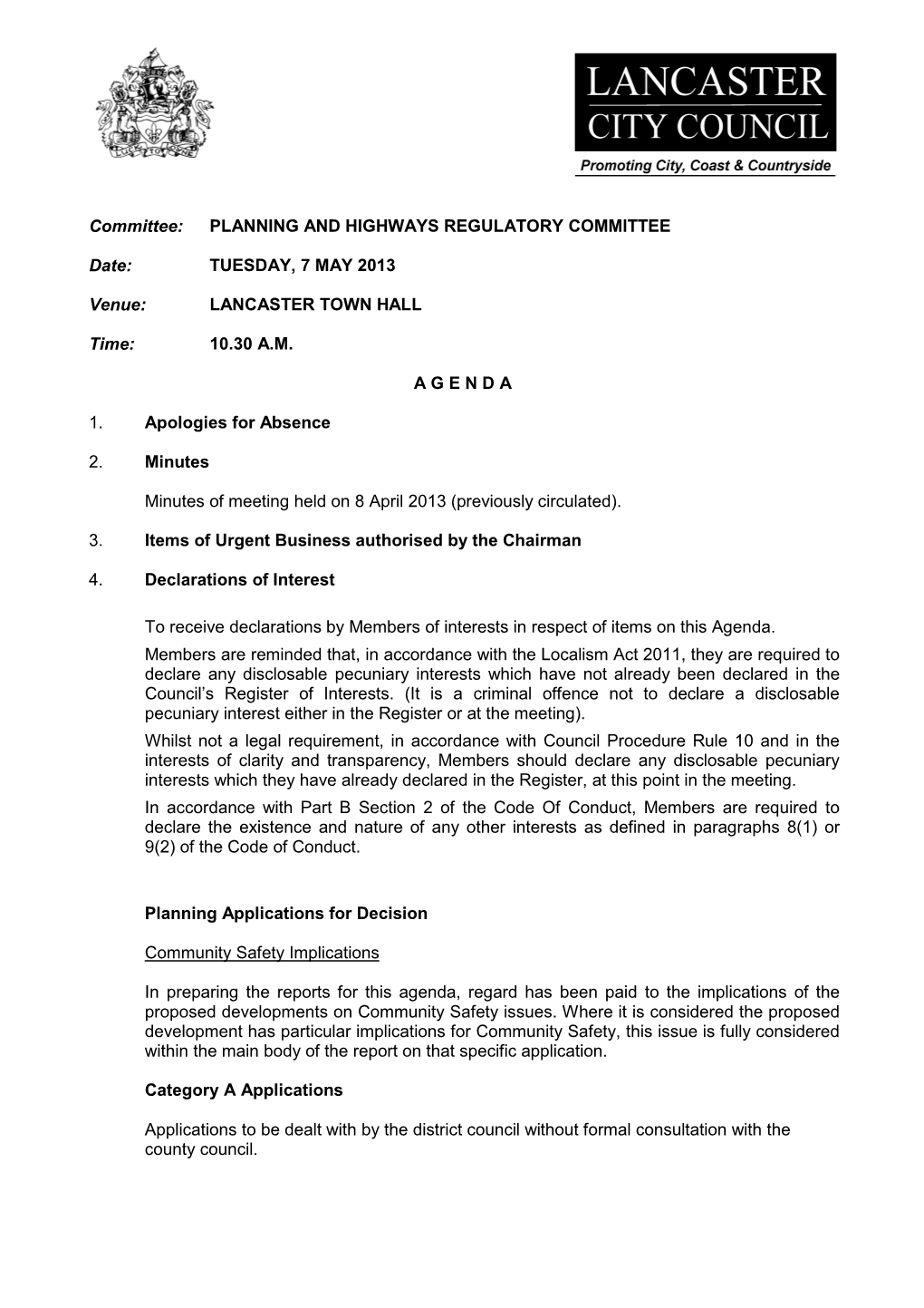 PLANNING and HIGHWAYS REGULATORY COMMITTEE Date