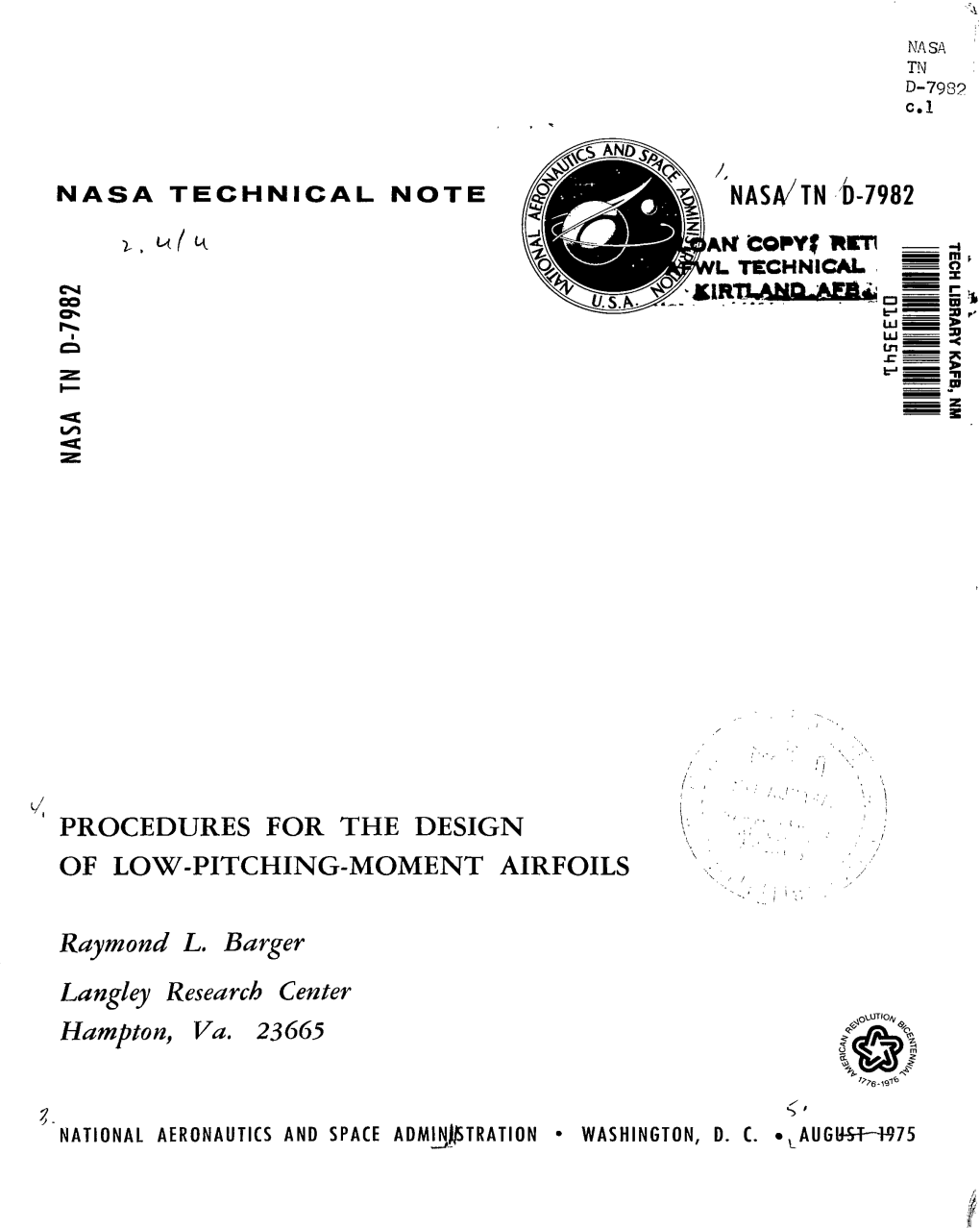 Procedures for the Design of Low-Pitching-Moment Airfoils