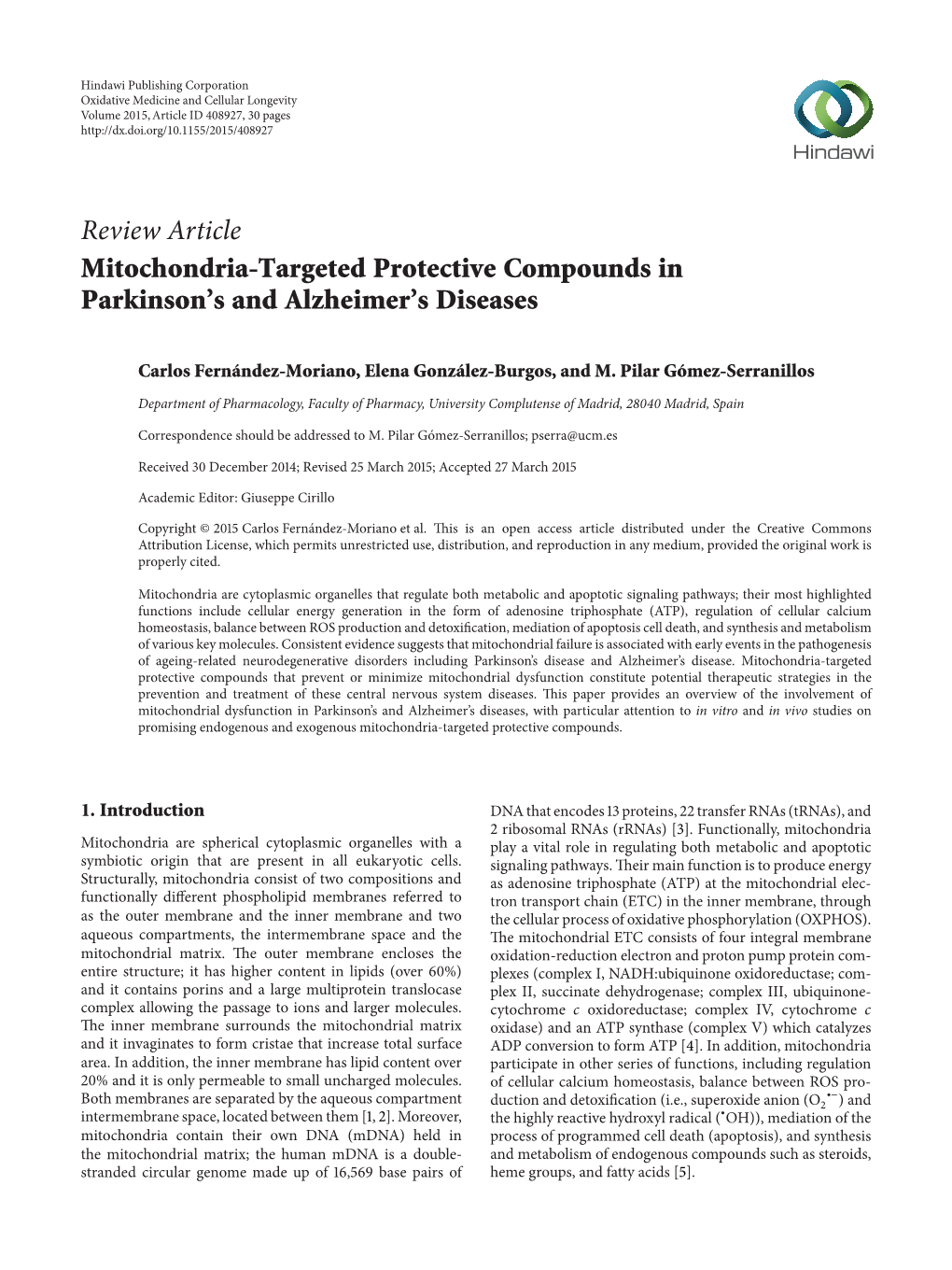 Mitochondria-Targeted Protective Compounds in Parkinson's And