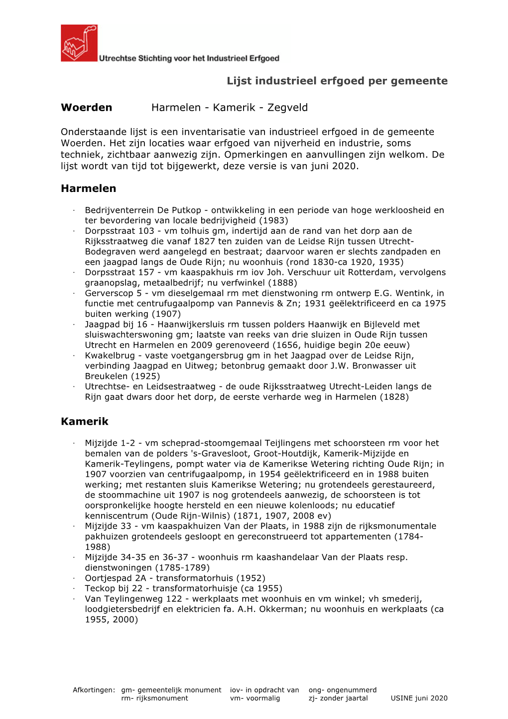 Lijst Industrieel Erfgoed Per Gemeente Woerden Harmelen