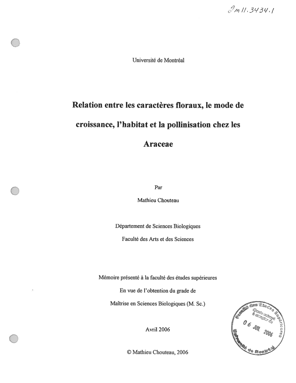 33T Relation Entre Les Caractères Floraux, Le Mode De Croissance, L