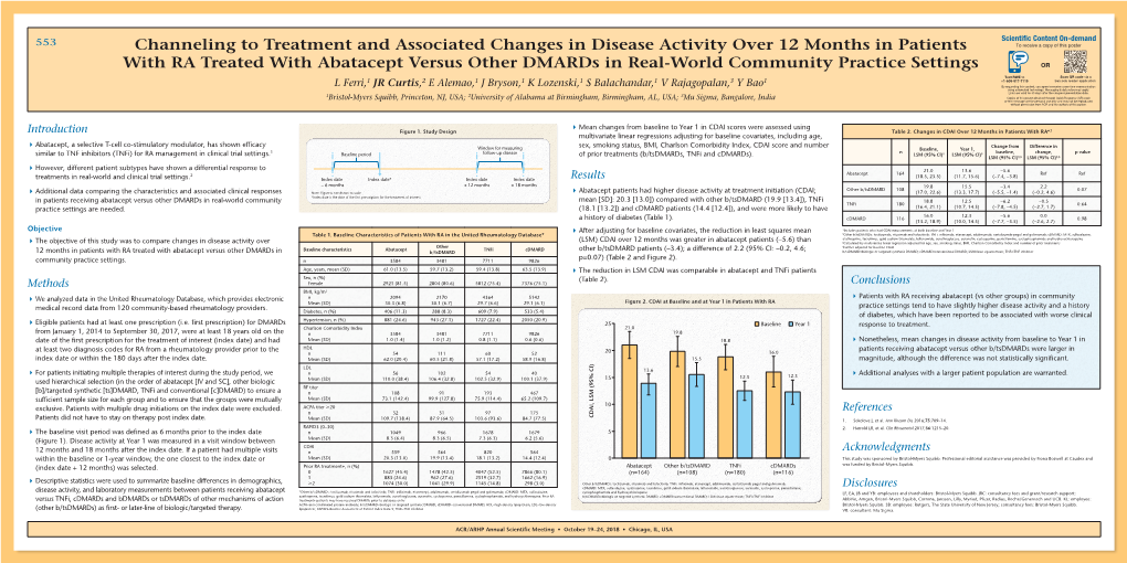 Channeling to Treatment and Associated Changes in Disease Activity Over 12 Months in Patients with RA Treated with Abatacept