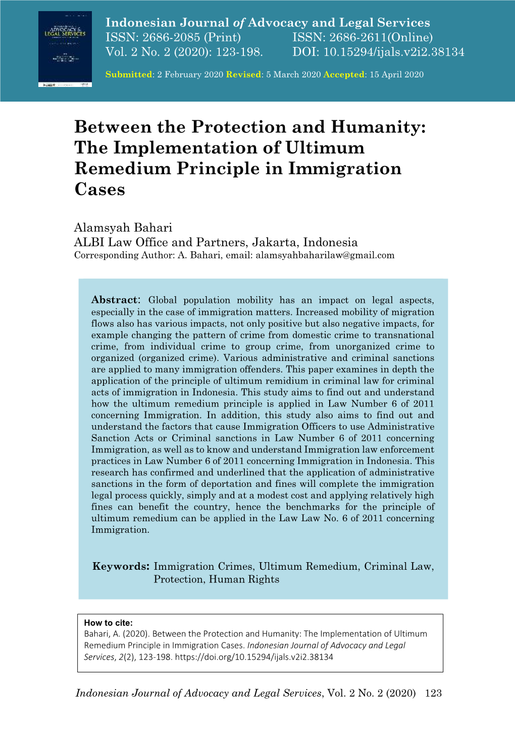 The Implementation of Ultimum Remedium Principle in Immigration Cases